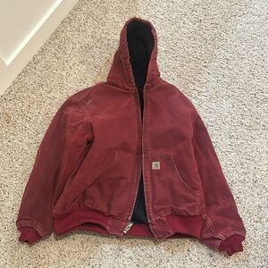 Carhartt coat size XL burgundy zipper works string missing in hood